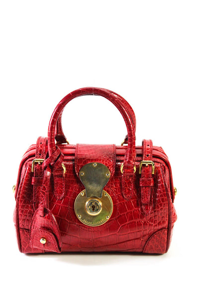 Ralph Lauren Collection Womens Alligator Skin Ricky Doctor Shoulder Handbag Red