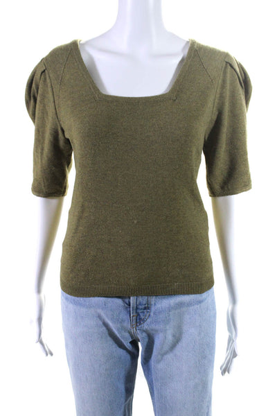 Ba&Sh Women's Square Neck Short Sleeves Pullover Sweater Green Size 1