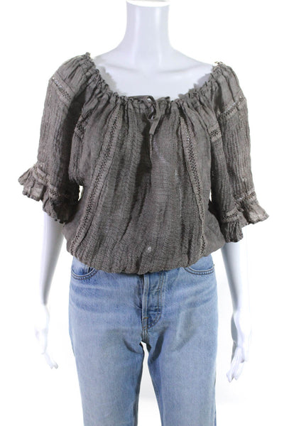 Sunday Women's Off The Shoulder Short Sleeves Blouse Brown Size S