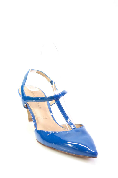 Sigerson Morrison Womens Patent Leather Pointed T-strap Kitten Heels Blue Size 9