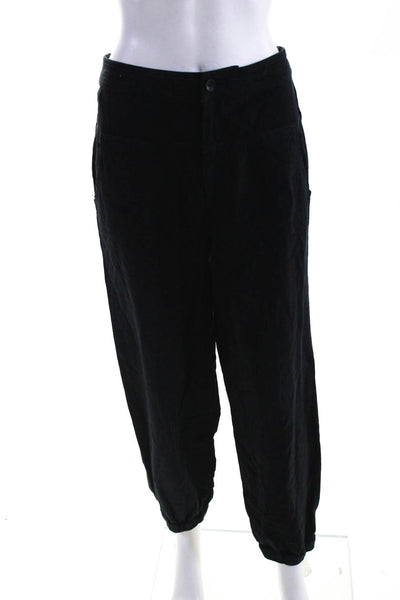 Anthropologie Women's Linen Relaxed Fit Cuffed Ankle Pants Black Size 4