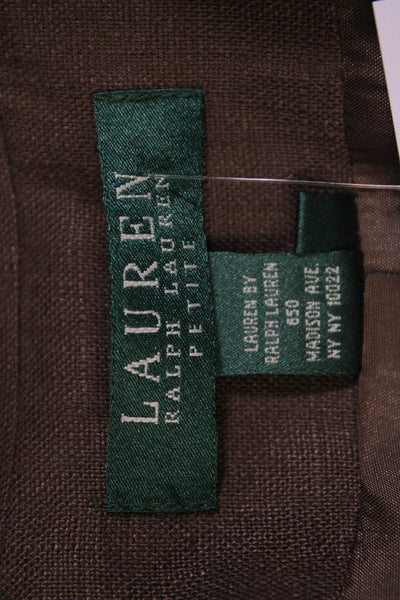 Lauren Ralph Lauren Womens Linen Notched Collar Blazer Jacket Brown Size 4P
