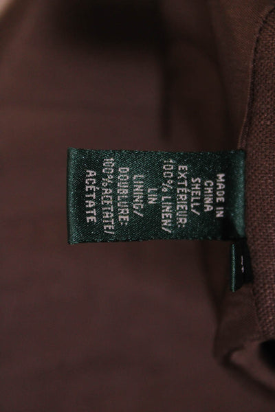 Lauren Ralph Lauren Womens Linen Notched Collar Blazer Jacket Brown Size 4P