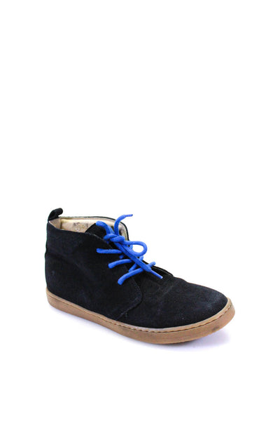 Jacadi Boys Lace Up Round Toe High Top Sneakers Navy Blue Suede Size 37