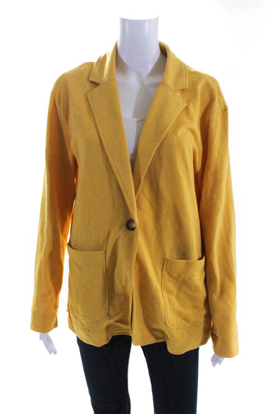 Caslon Women's Collar Long Sleeves One Button Pocket Jacket Yellow Size L
