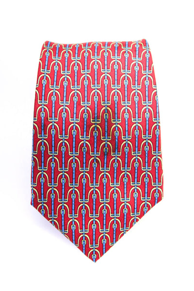 Hermes Mens Silk Belt Strap Print Necktie Pink Blue