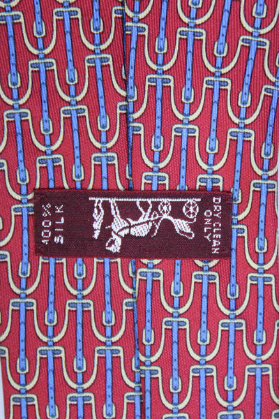 Hermes Mens Silk Belt Strap Print Necktie Pink Blue