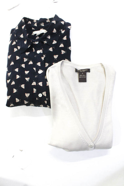 Henri Bendel Women's Button Up Silk Cardigan  Sweater Beige Size S Lot 2