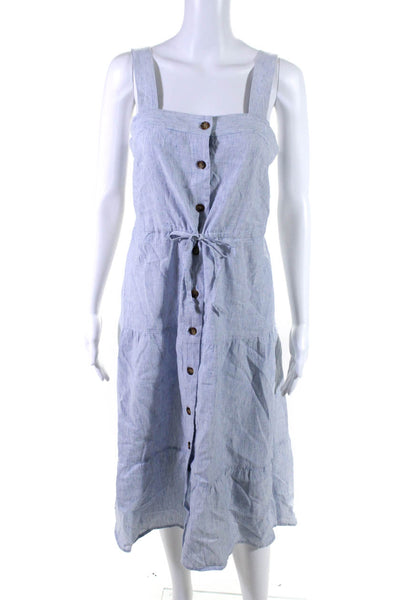 Margaret OLeary Womens Cotton Striped Sleeveless Button-Up Maxi Dress Blue XS