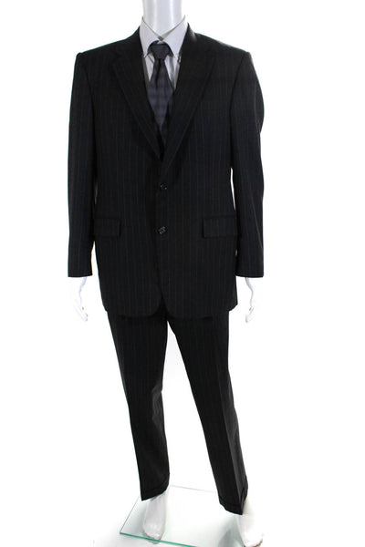 Hickey Freeman Men's Wool Pinstripe Two Piece Suit Gray Size 40