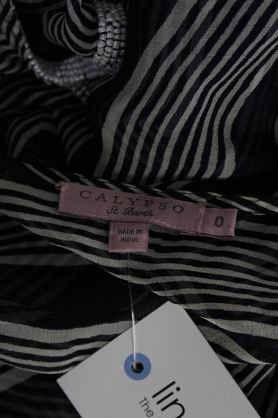 Calypso Saint Barth Women's Striped Tie Waist Mid Length Cover Up Blue Size 0