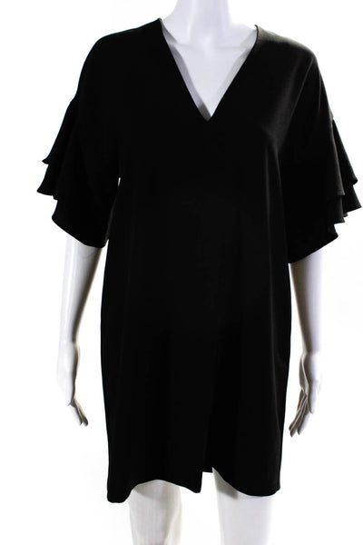 Zara Woman Women's V-Neck Flounce Sleeve Shift Dress Black Size S