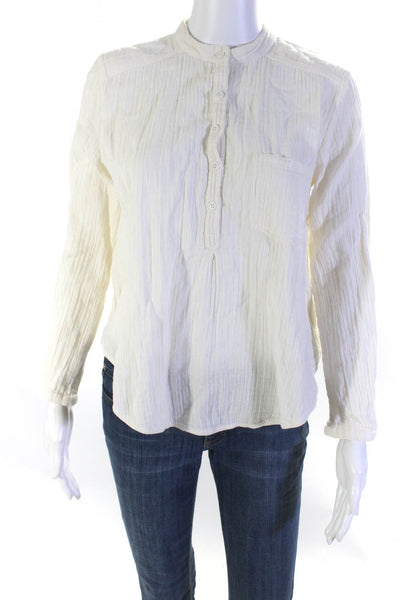 Apiece Apart Womens Cotton Round Neck Pullover Button Up Blouse Top Cream Size 2