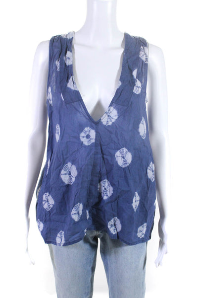 Chan Luu Women's Sleeveless Embroidered V Neck Top Blue Size S