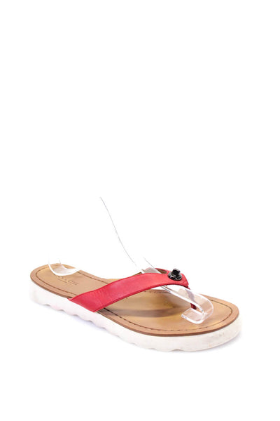 Coach Women's Leather Toggle Thong Flip Flops Red Size 7