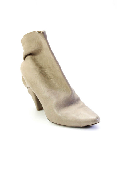 Marsell Women's Gathered Leather Almond Toe Ankle Boots Taupe Size 8