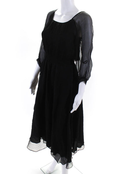 Haptic Womens Silk Long Tie Sleeves A Line Dress Black Size Small