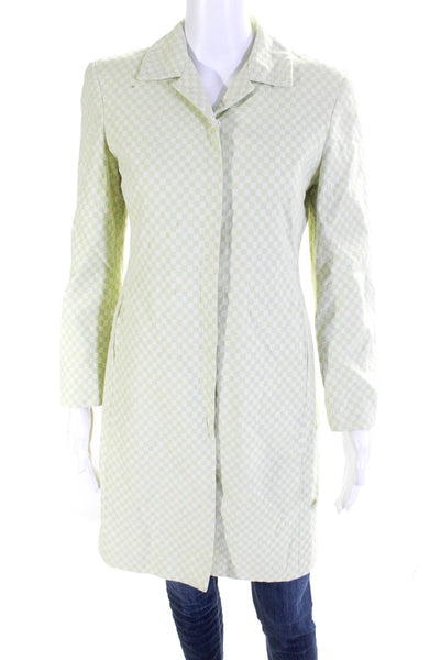 Tahari Women's Checkered Snap Front Mid Length Jacket Green Size 6