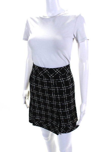 Nanette Lepore Womens Wool Woven Check Print A-Line Skirt Black White Size 2