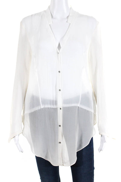 Helmut Lang Womens Sheer V-Neck Long Sleeve Button-Down Blouse Top White Size M