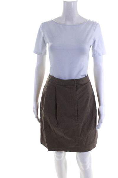 Tse Womens Pleated Front A Line Skirt Khaki Brown Cotton Size 6