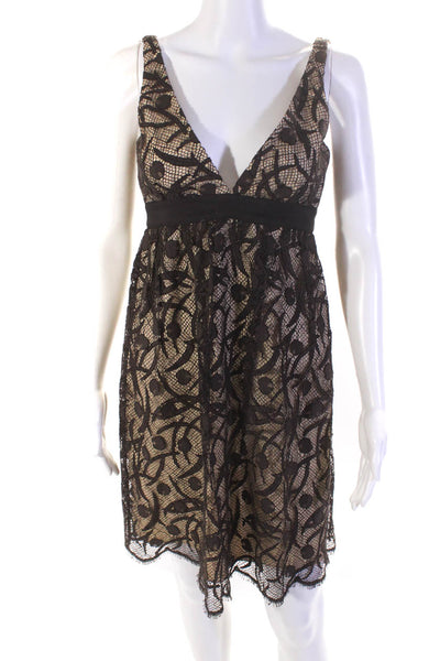 Milly Of New York Women's Sleeveless V Neck Lace Mini Dress Brown Size 2