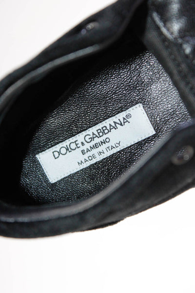 Dolce & Gabbana Bambino Girls Velvet Lace Up Shoes Black Size 19