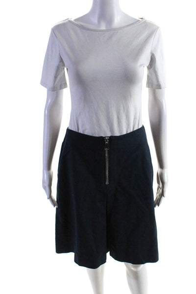 Adolfo Dominguez Womens Navy Front Zip Pleated Lined A-Line Skirt Size 38