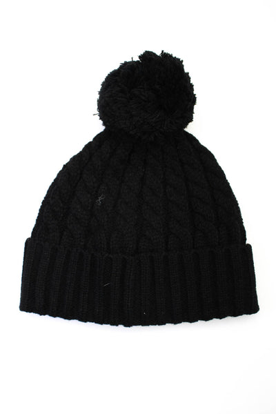 Kate Spade New York Womens Cable Ribbed Knit Pom Pom Hat Black One Size