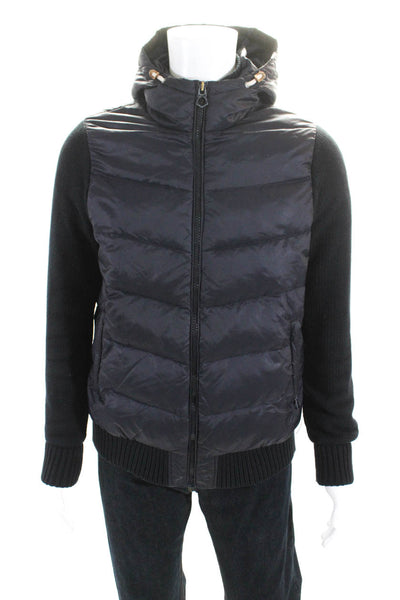 Scotch & Soda Mens Zipped Quilted Hooded Long Sleeve Puffer Coat Navy Size M