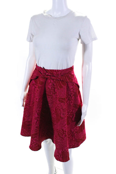Eva Franco Womens Animal Print Bow Waist A Line Skirt Red Pink Size 2