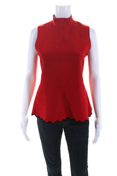 Proenza Schouler Womens Knit High Neck Sleeveless Scalloped Hem Blouse Red SizeM