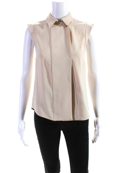 Argent Womens Front Slit Buttoned Sleeveless Collared Blouse Top Beige Size 0