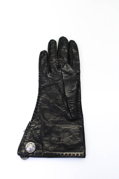Designer Womens Moon And Stars Button Leather Gloves Black Size 6.5