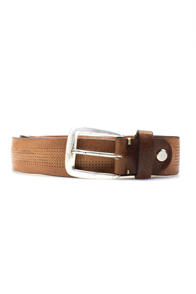 Berge Uomo Mens Classic Medium Width Perforated Belt Leather Brown Size 38