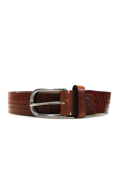 Berge Uomo Mens Perforated Leather Medium Width Belt Brown Size 42