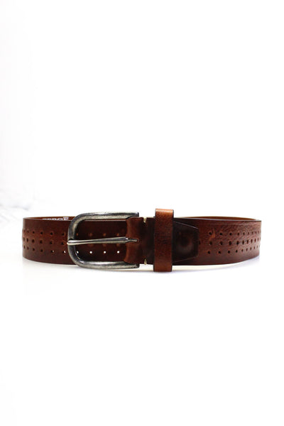 Berge Uomo Mens Medium Width Perforated Leather Belt Brown Size 38