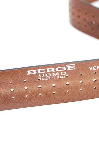 Berge Uomo Mens Medium Width Perforated Leather Belt Brown Size 38