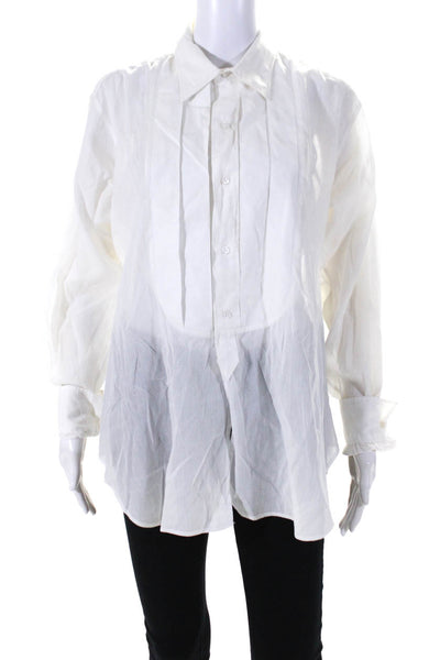 Ralph Lauren Blue Label Womens Button Front Collared Shirt White Cotton Size 14