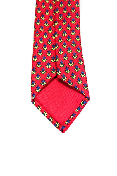Hermes Mens Silk Geometric Printed Red Classic Neck Tie