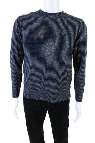 Todd Snyder Mens Cotton Striped Print Crewneck Long Sleeve Top Blue White Size S