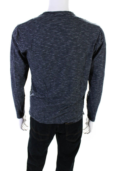 Todd Snyder Mens Cotton Striped Print Crewneck Long Sleeve Top Blue White Size S