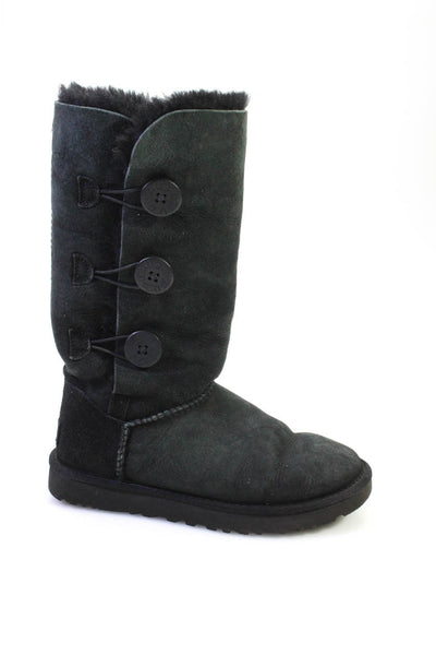 Ugg Women's Suede Shearling Lined Bailey Button Triplet Boots Black Size 7