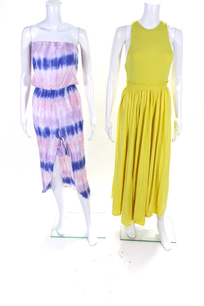 Becca Women's Strapless Smocked Waist Tassel Maxi Dress Tie Dye Size S Lot 2