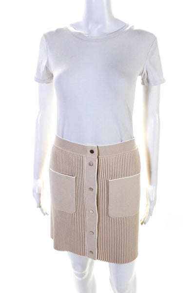 Maje Womens Accordion Knit Unlined Button Up Short Skirt Beige Size 40