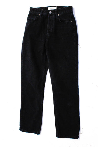 Reformation Women's High Waist Button Fly Straight Leg Pant Black Size 24 P