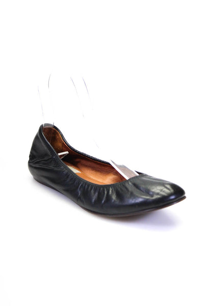 Lanvin Womens Leather Round Toe Ruched Slip-On Darted Flats Black Size 6
