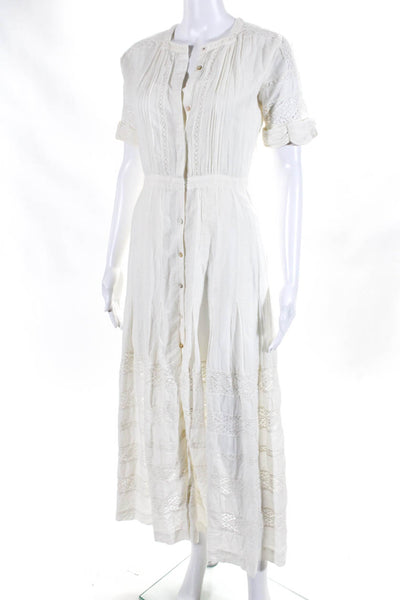 Love Shack Fancy Womens Button Down A Line Dress White Cotton Size Extra Small