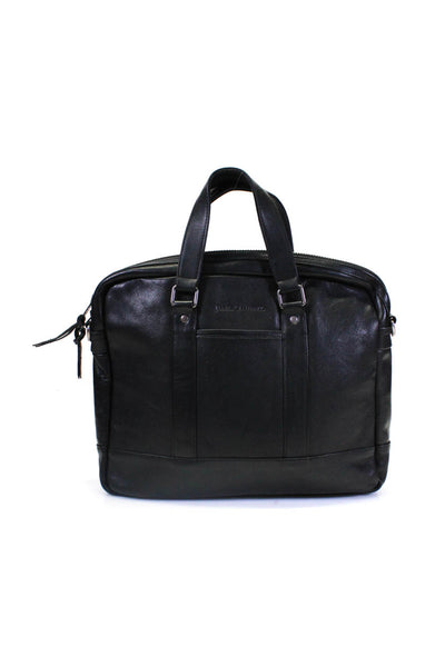 James Campbell Mens Leather Zip Around Briefcase Handbag Black