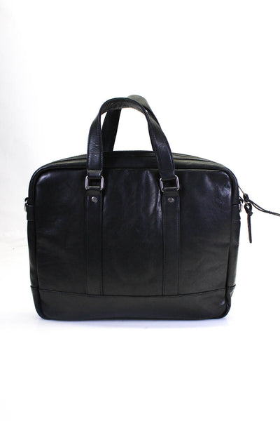 James Campbell Mens Leather Zip Around Briefcase Handbag Black